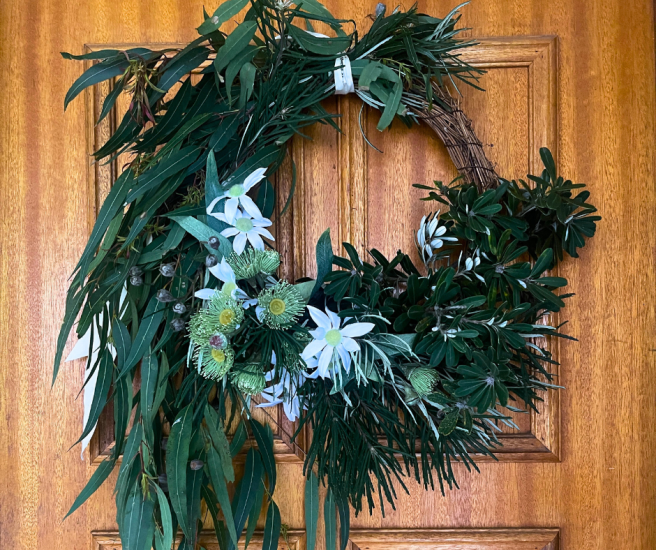 Guests creating native wreaths at Kuranga workshop