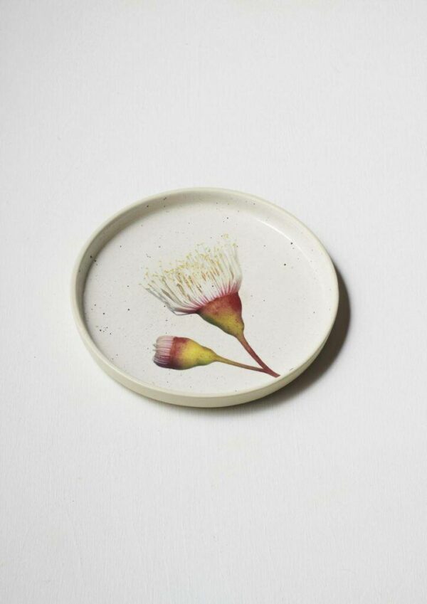 Angus & Celeste Australian Botanicals Fairy Floss Gum Dinner Plate – 25 cm stoneware with delicate gum floral print.