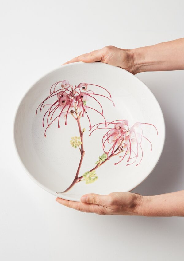 Macro Botanics ceramic bowl and vase set with Grevillia Elegance patterns by Angus & Celeste.