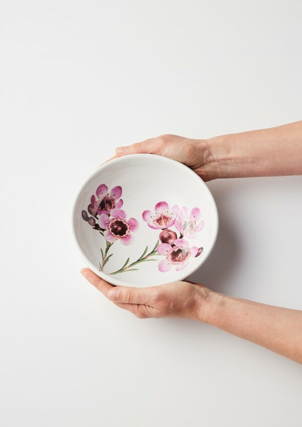 Macro Botanics ceramic bowl and vase set with Silver Geralton Wax by Angus & Celeste.