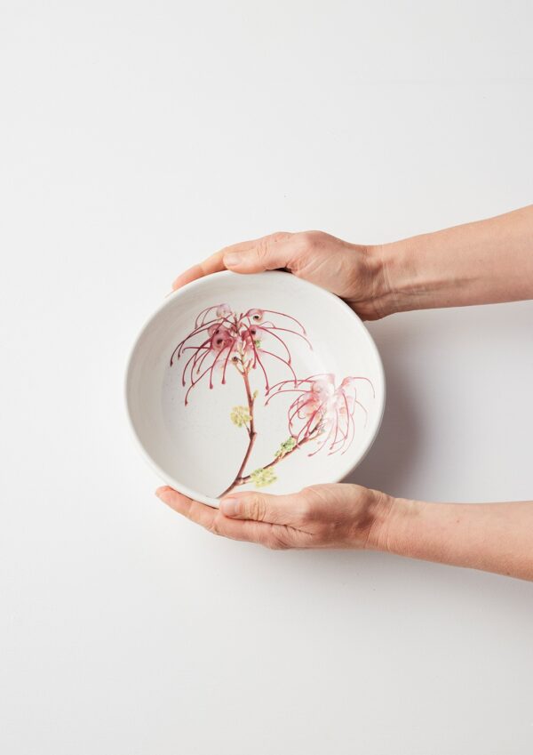 Macro Botanics ceramic bowl and vase set with Grevillia Elegance pattern by Angus & Celeste.
