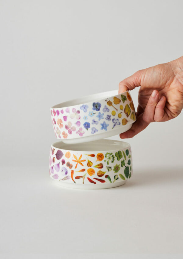 Sunny Day Stackable Bowl Set with Flower Rainbow – high-fired porcelain bowls.
