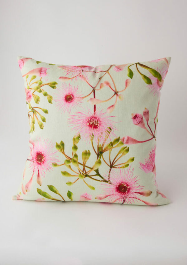 Angus & Celeste linen cushion with micro blend insert in Fairy Floss Eucalyptus.