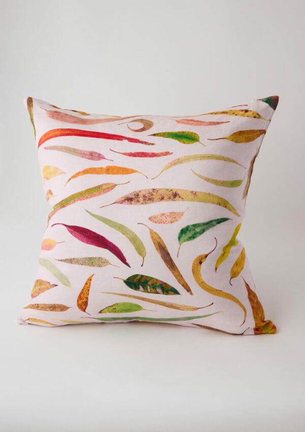 Angus & Celeste linen cushion with micro blend insert in Fallen Gum.