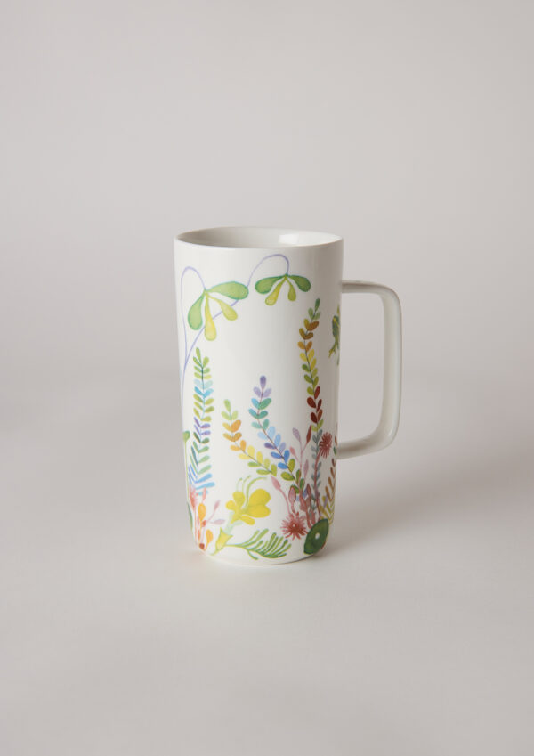 Angus & Celeste Tall Tea Mug – 450 ml conical ceramic mug in hide, seek take a leap
