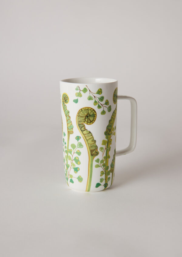 Angus & Celeste Tall Tea Mug – 450 ml conical ceramic mug in forest ferns