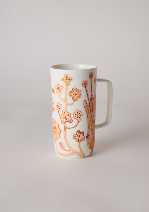 Angus & Celeste Tall Tea Mug – 450 ml conical ceramic mug in pink sienna jungle