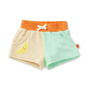 Halcyon Nights Peel Party Terry Shorts—kids' soft cotton terry shorts in peach with elastic waistband and relaxed summer fit