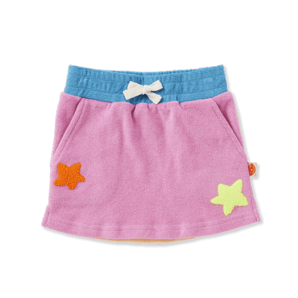 Halcyon Nights Giddy Up Terry Skirt—kids’ cotton skirt with elastic waistband and boucle horse applique, perfect for layering in winter