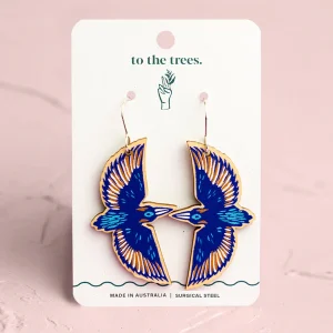 Flying Azure Kingfisher Earrings - Large