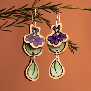Round Leaf Mint Earrings - Double Dangles