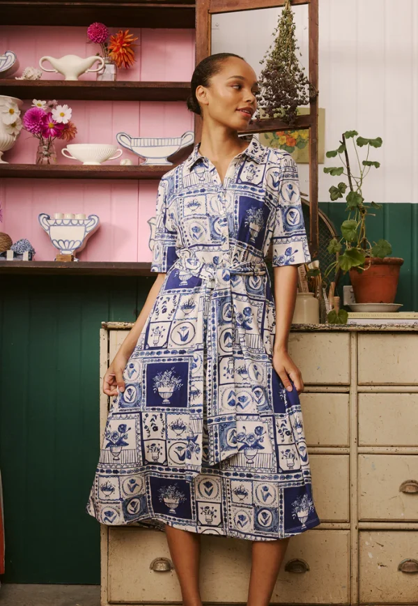 Vera Short Sleeve Dress - Lyon Tile