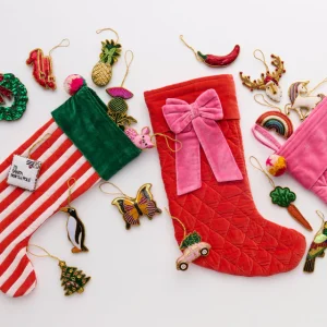 Kip & Co Christmas Decoration – hand-embroidered tree ornament with coloured gem baubles