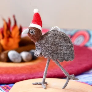 Tara Treasures Felt Australian Emu Christmas Ornament – handcrafted wool felt emu with hanging ribbon loop