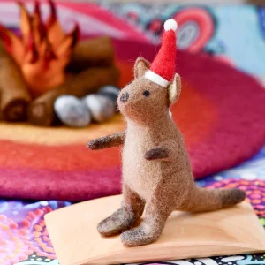 Tara Treasures Felt Australian Kangaroo Christmas Ornament – handcrafted wool felt kangaroo with hanging ribbon loop
