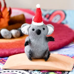 Tara Treasures Felt Australian Koala Christmas Ornament – handcrafted wool felt koala with hanging ribbon loop