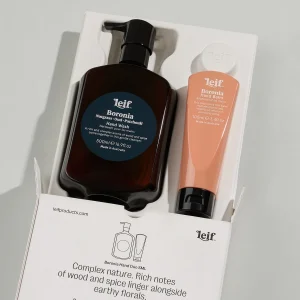Leif Limited Edition Holiday Boronia Hand Duo gift set – small amber bottles with festive packaging