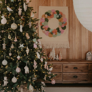 Sage & Clare Wreath Wall Hanging – handwoven wool and cotton wall décor with playful fringe edge