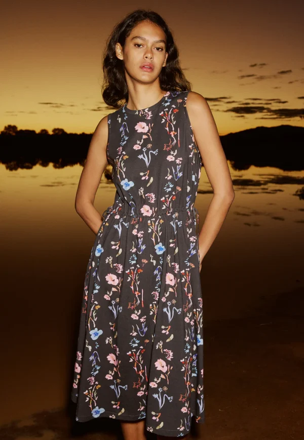 Lidia Tie Dress - Watercolour Charcoal