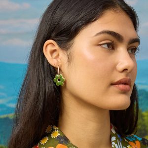 Mini Hoop Earrings -Green Grass Blossom