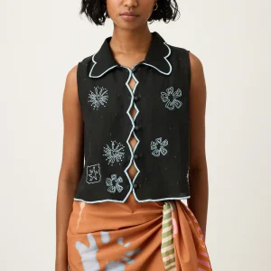 Tuva Vest - Charcoal Embroidered