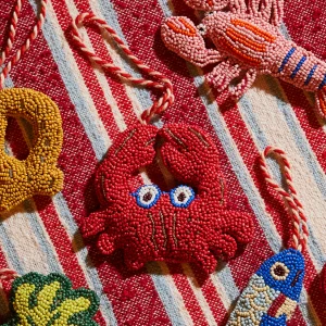 Sage & Clare Leone Crab Decoration – hand-beaded crab-shaped Christmas ornament with hanging loop