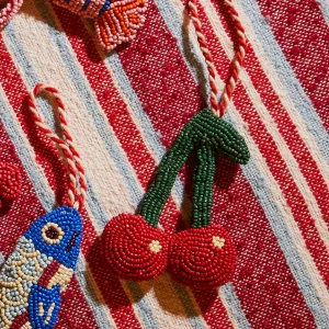 Sage & Clare Delaina Cherry Decoration – hand-beaded red cherry ornament with hanging loop for Christmas styling