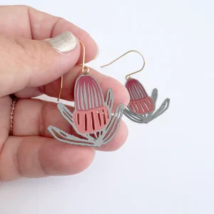 Midi Banksia flower earrings in Sage/Burnt Orange/Wine