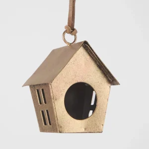 Brass Bird House Decoration – antique-brass miniature hanging bird house ornament