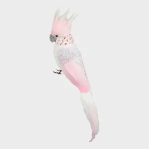Candyfloss Pink Parrot – feathered pink parrot ornament with glitter details