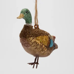 Vintage Duck Hanging Decoration – brown glass-and-plastic duck ornament with hanging loop