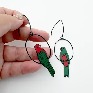 King Parrot earrings Black/Red/Green