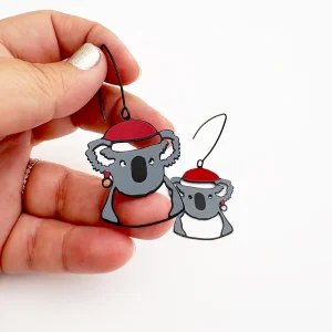 Midi Christmas Koala earrings in Black/Grey/Red
