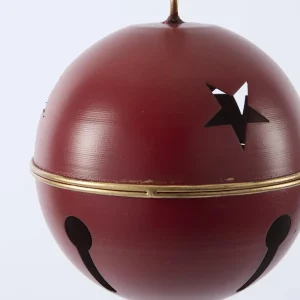 Red Round Star Bell Small – red iron star bell ornament with hanging loop