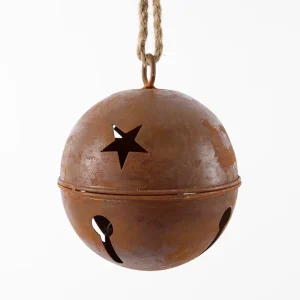 Rusty Round Star Bell – rust-finished iron star ornament in small and large sizes