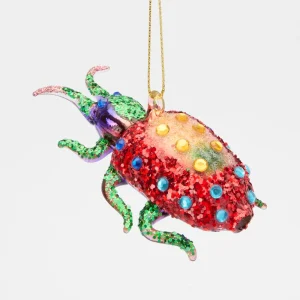 Majestic Emerald Sapphire Beetle Decoration – glass and plastic beetle ornament in green sapphire tone