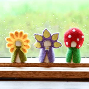 Floral Peg Dolls Set - Sunflower, Iris and Toadstool