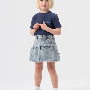 Pinstripe Peplum Denim Skirt