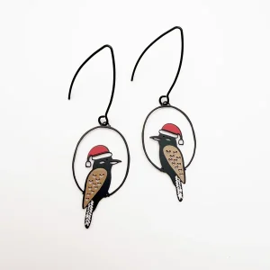Christmas Kookaburra earrings Brown/Black/Red