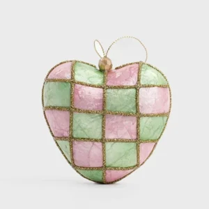 Checkers Capiz Heart Decoration Pink & Green