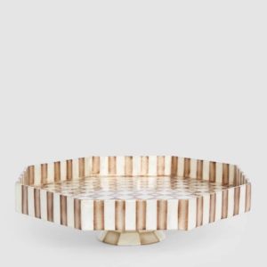 Brown Check Capiz Cake Stand Lge